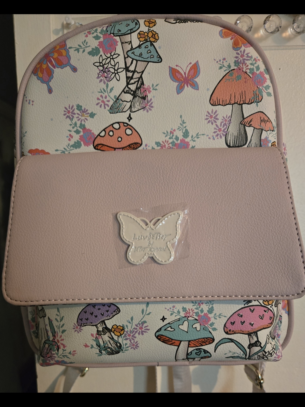 Betsey Johnson Luv Betsey Butterfly Accent Pastel Mushroom Backpack, NWT